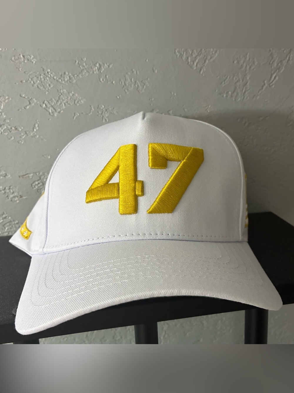 Charlie Kirk Turning Point USA White Baseball Hat with Gold 47' Embroidery